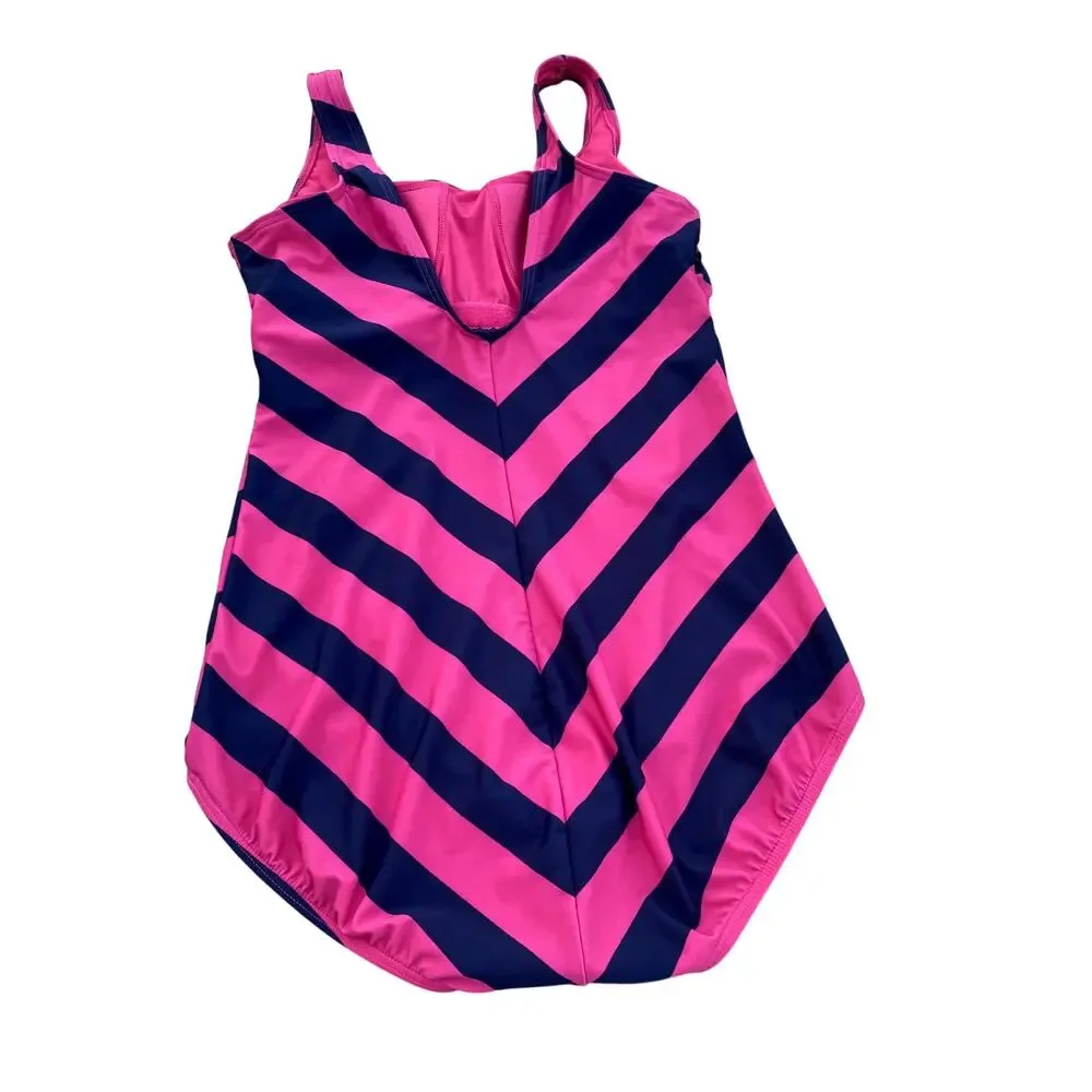 lands end Chevron One Piece Pink/Navy Swimsuit - Size 12